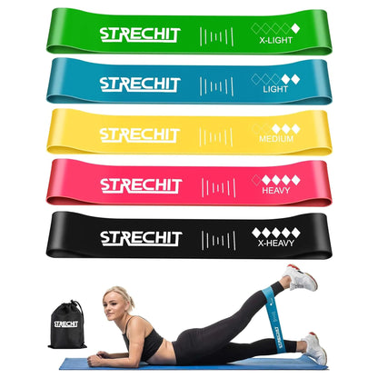 Resistance Loop Bands Set 5 Levels – Leg & Glutes Workout Bands for Men & Women | Home Gym Yoga Exercise with Carry Bag & Posture Guide